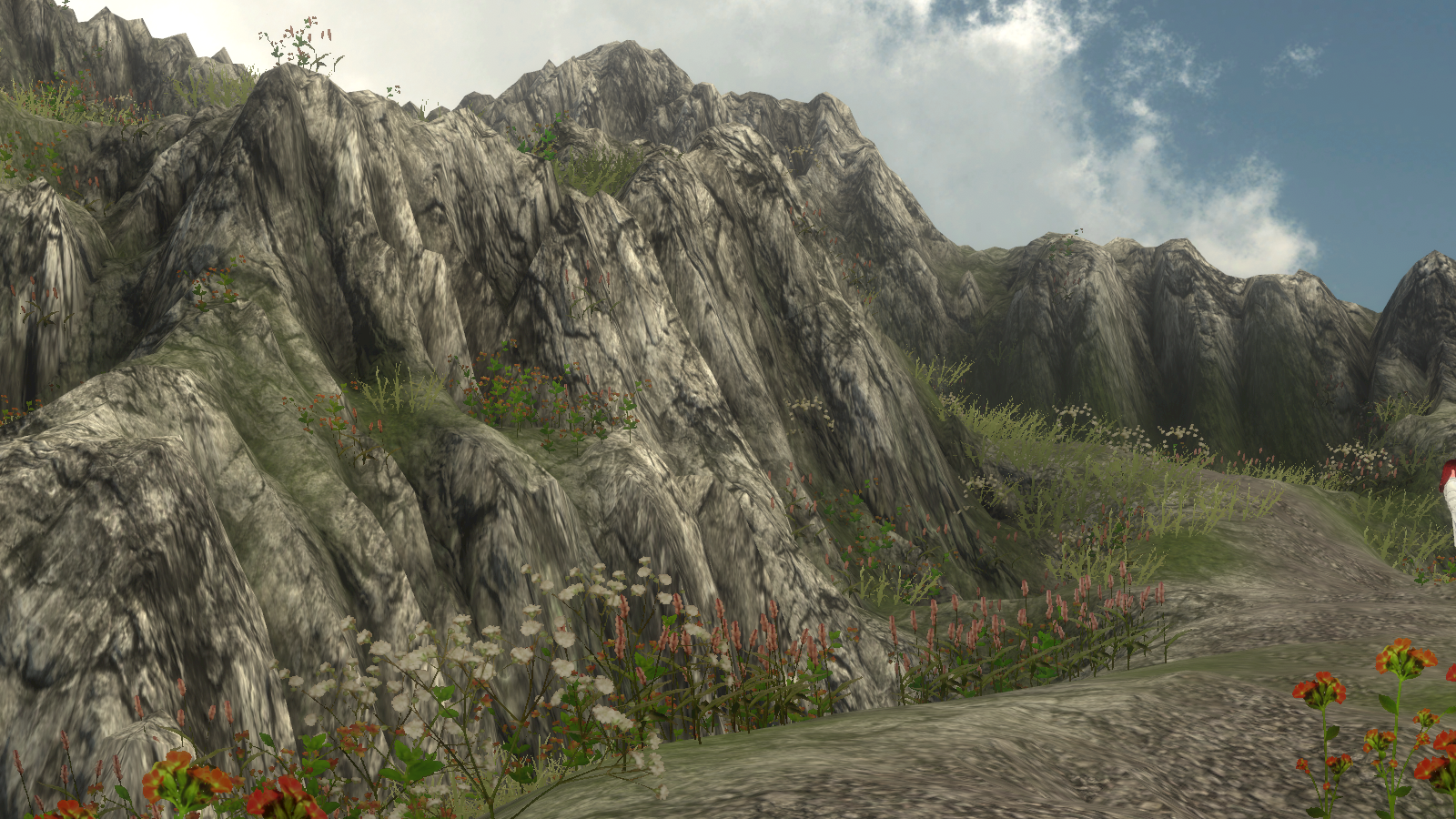 A VR landscape of a virtual mountainside.